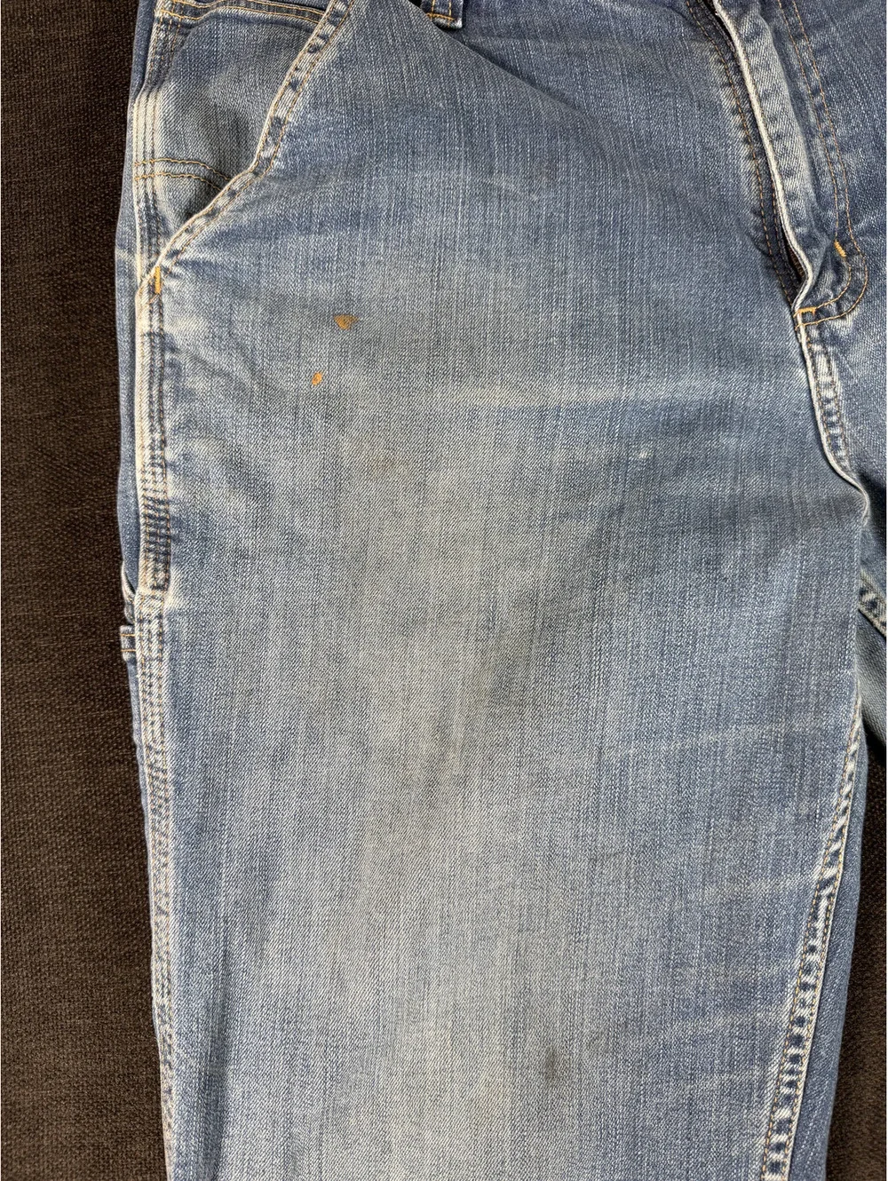 Carhartt Men's Light Blue Denim Work Jeans with Distressed Details, Size 34x34